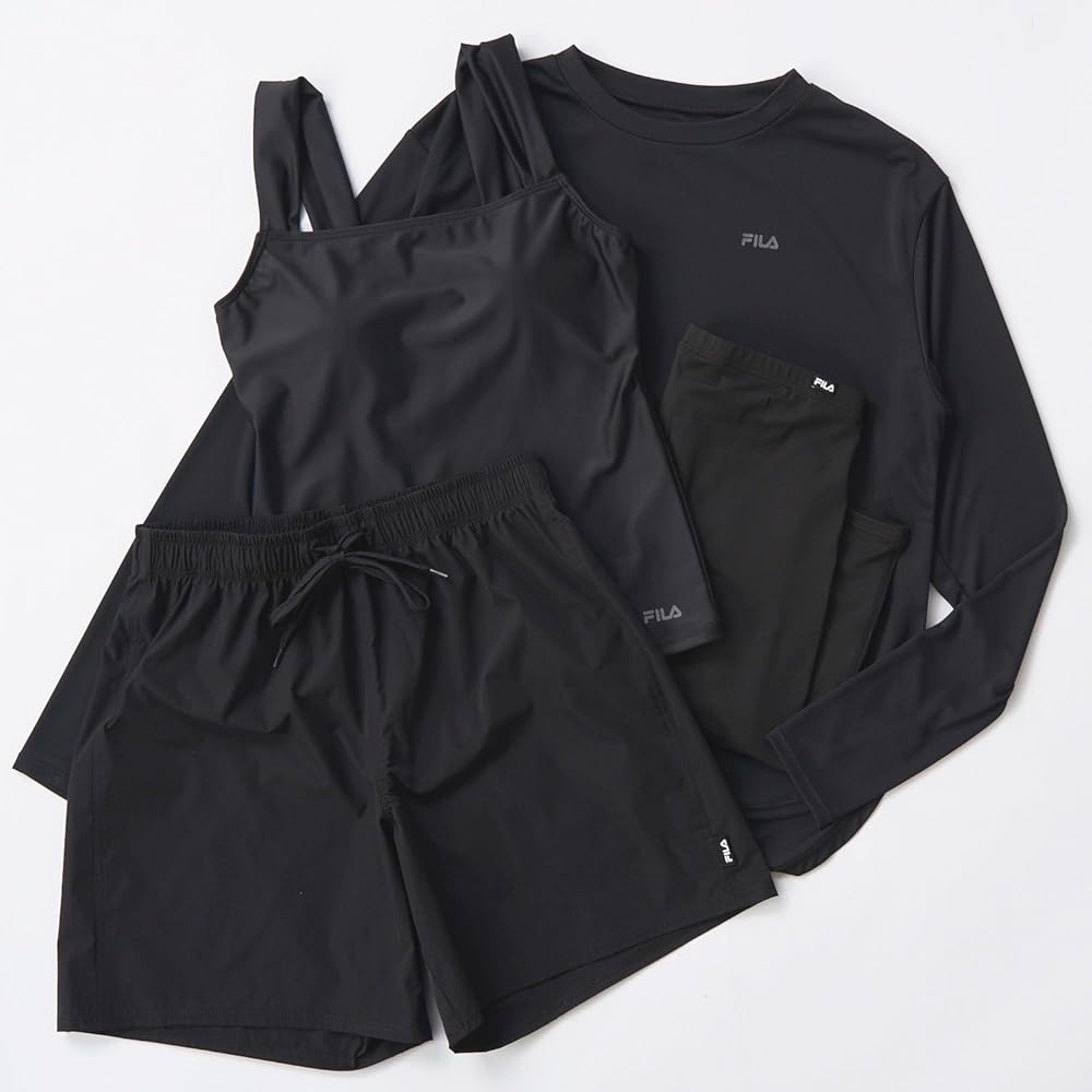 新品☆LL♪黒系ブルー系♪FILA水着4点セット♪長袖レギンス☆g500 FILA 長袖トップス＆タンク付フィットネス水着4点セット 通販